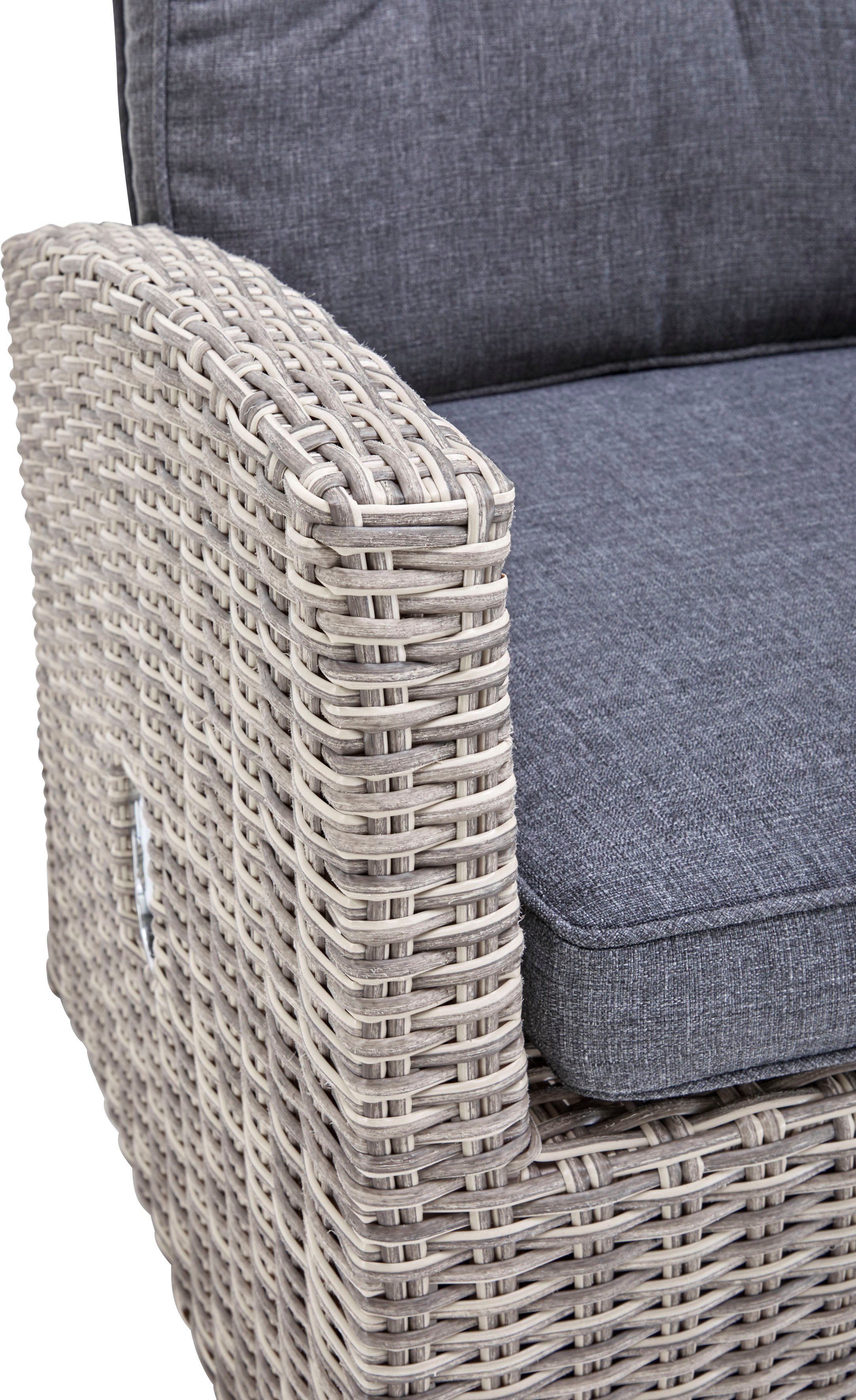 KONIFERA Gartenlounge-Set Monaco, (Set, 16-tlg., inkl. Auflagen, Alu, Polyrattan), höhenverstellbarer Tisch 43,5 - 66,5 cm