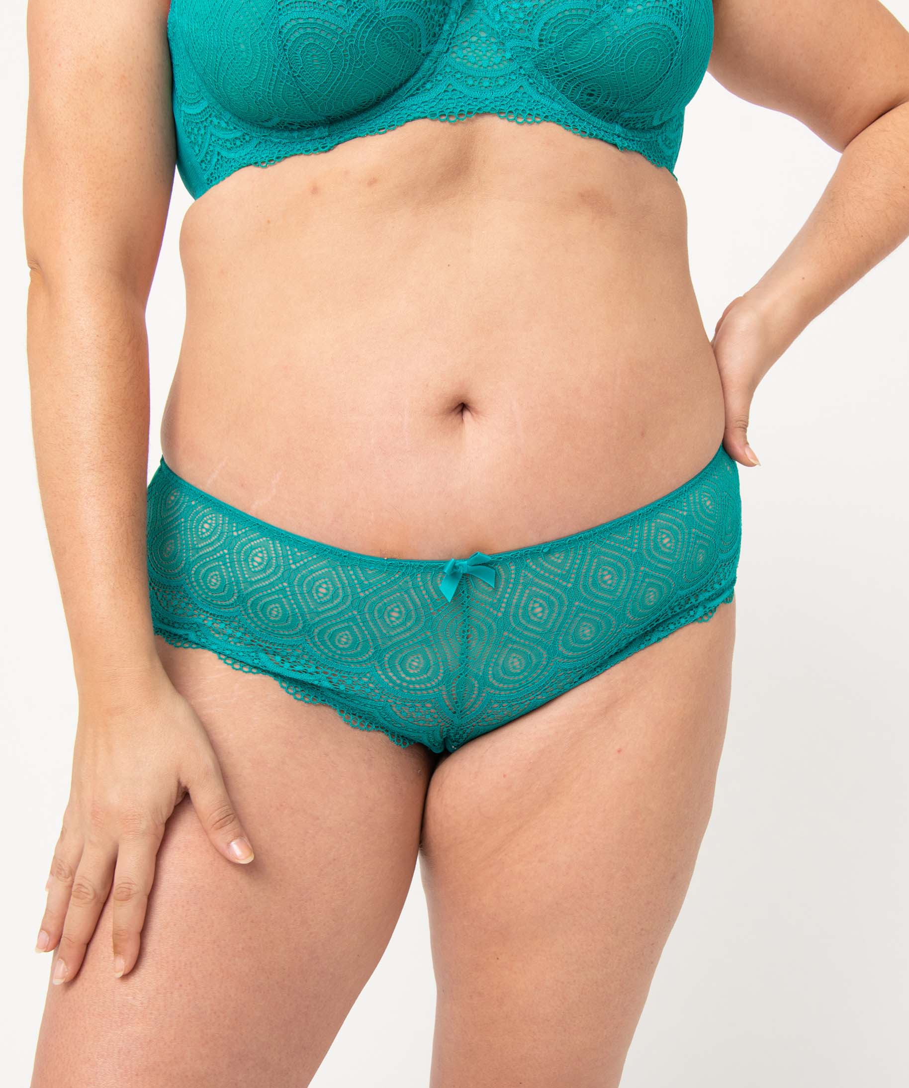 Shorty en dentelle et tulle femme grande taille vert | GEMO