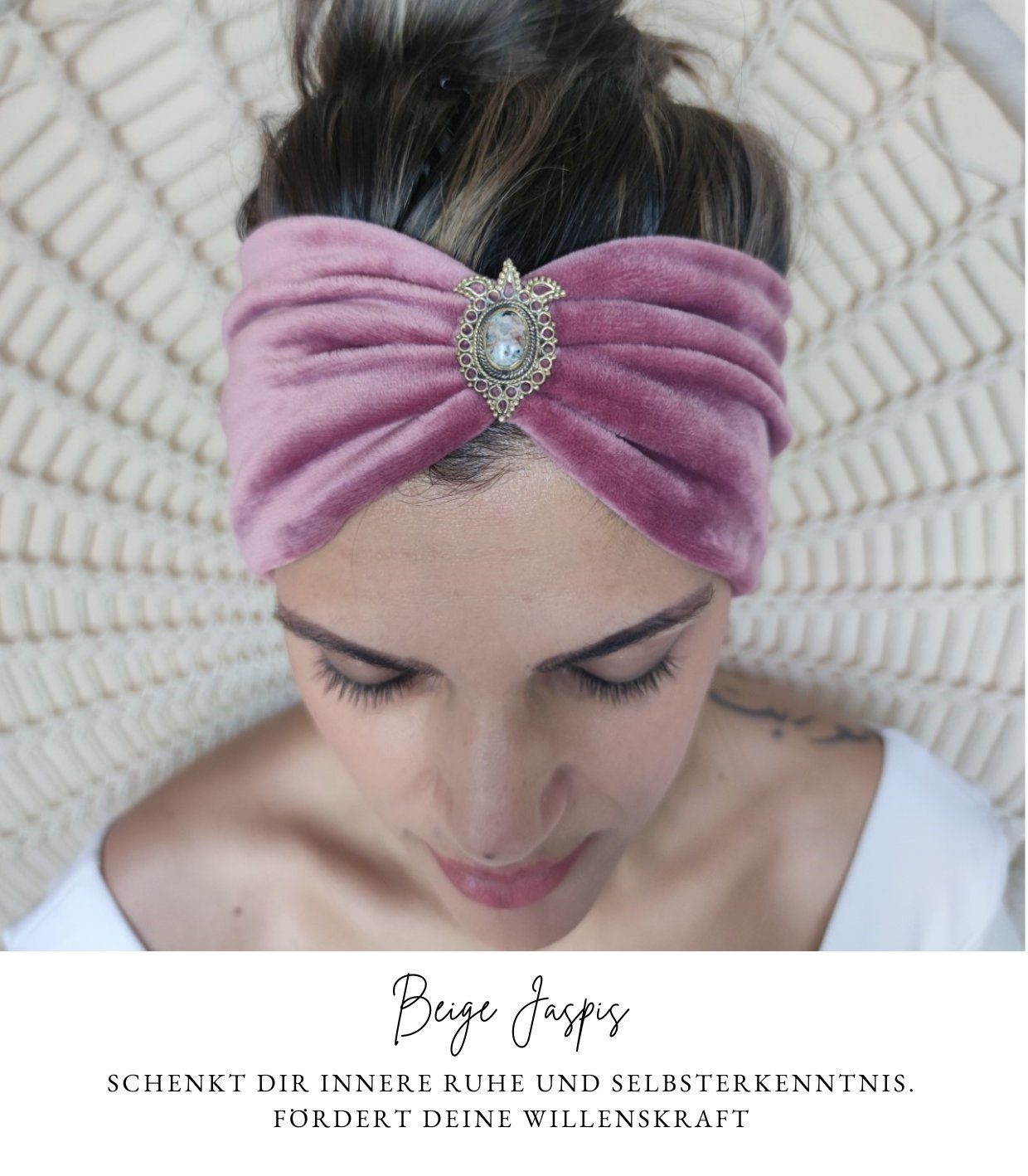 Bohia Stirnband Haarband Winter aus Samt in rosa, Winterhaarband für Damen (1-St) mit Edelstein verziert, Retter für Bad-Hair-Days