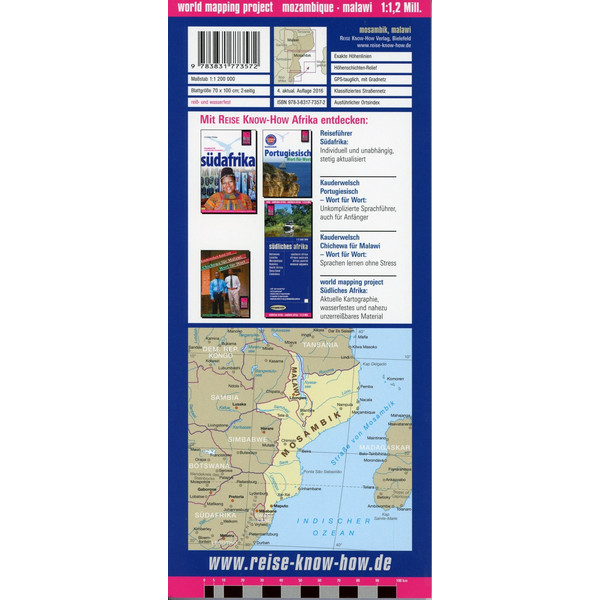 Reise Know-How Landkarte Mosambik, Malawi  1:1.200.000 - Straßenkarte