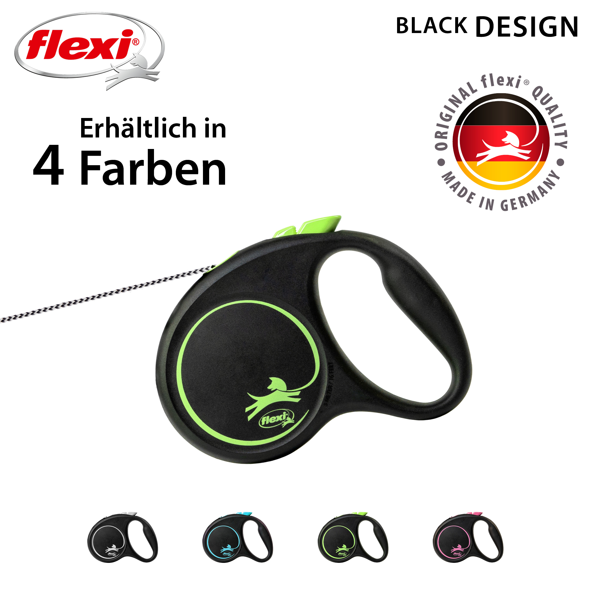 Flexi Hundeleinen Flexi Black Design Seil grün S, 5 m, 12 kg