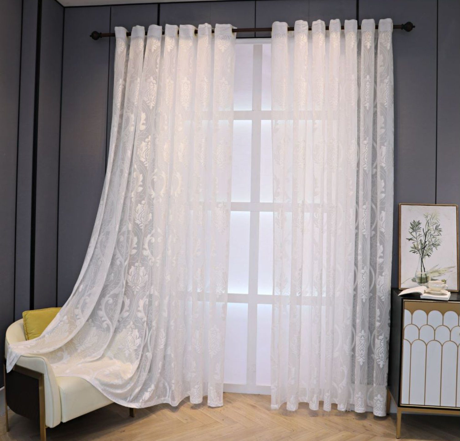Gardine, HOMEIDEAS, Ösen (2 St), halbtransparent, Polyester, Vintage