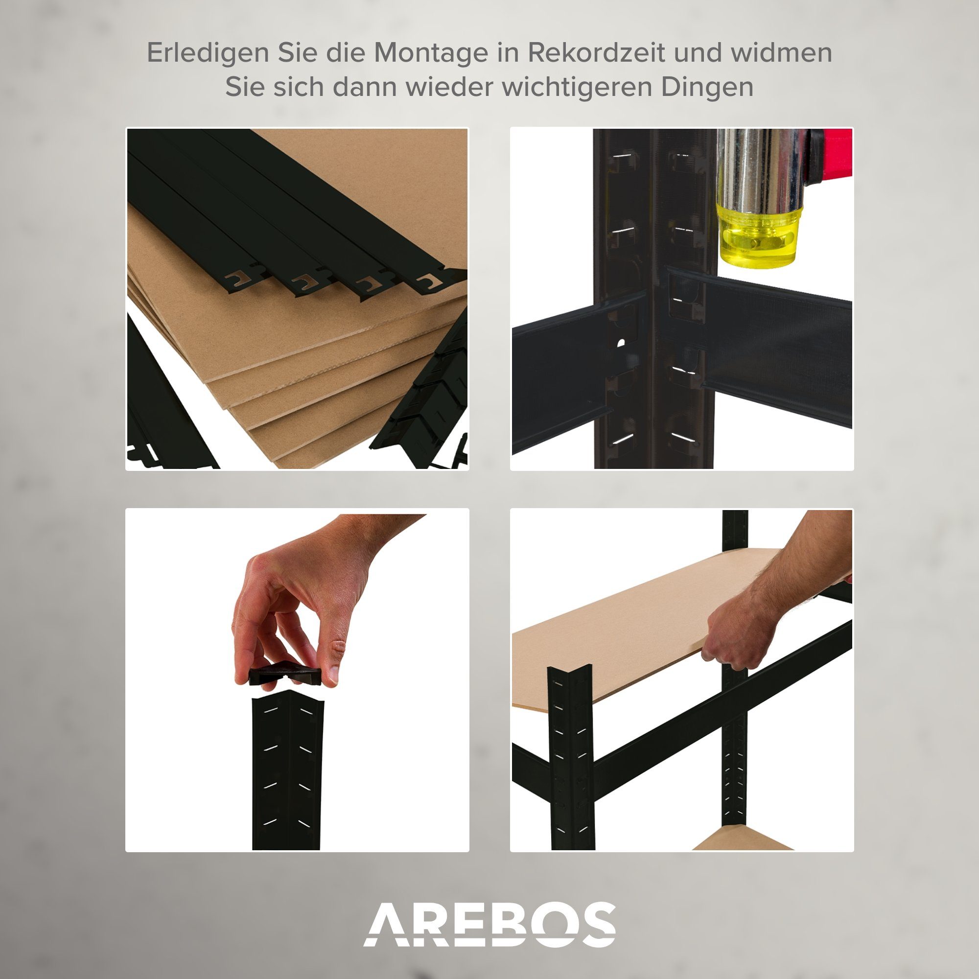 Arebos Schwerlastregal 180 x 90 x 40 cm Kellerregal Steckregal Lagerregal, Set 2-tlg.