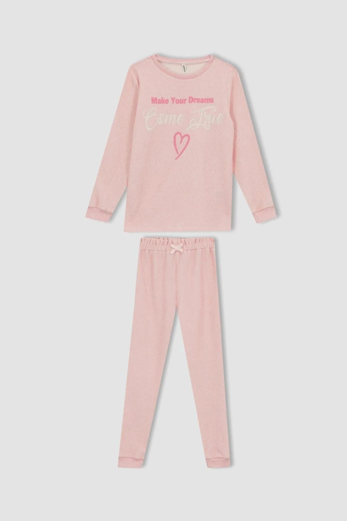 DeFacto  Bedrucktes Pyjama-Set für Mädchen in normaler Passform im Strick-Look