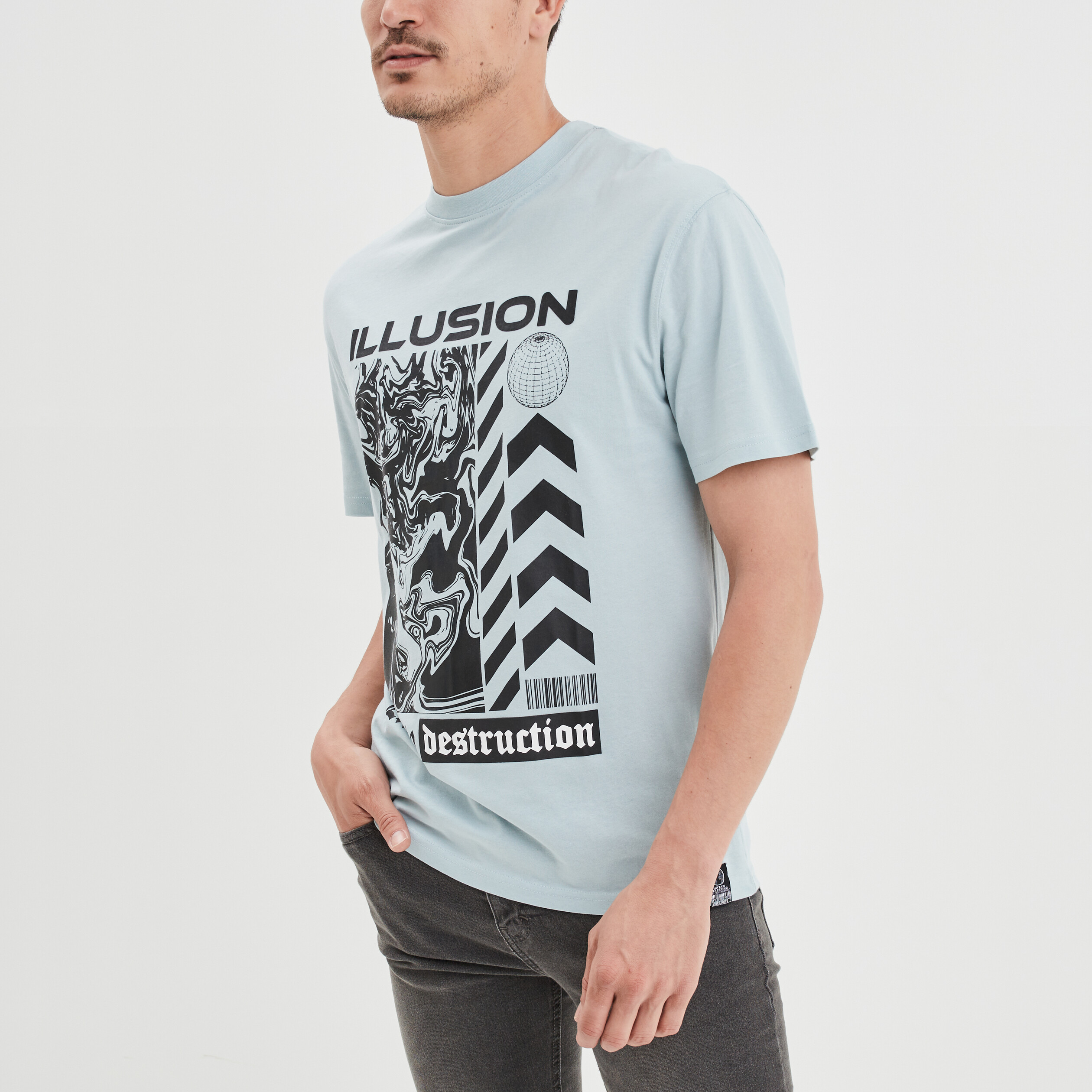 T-shirt oversize coton Liberto bleu gris homme | La Halle