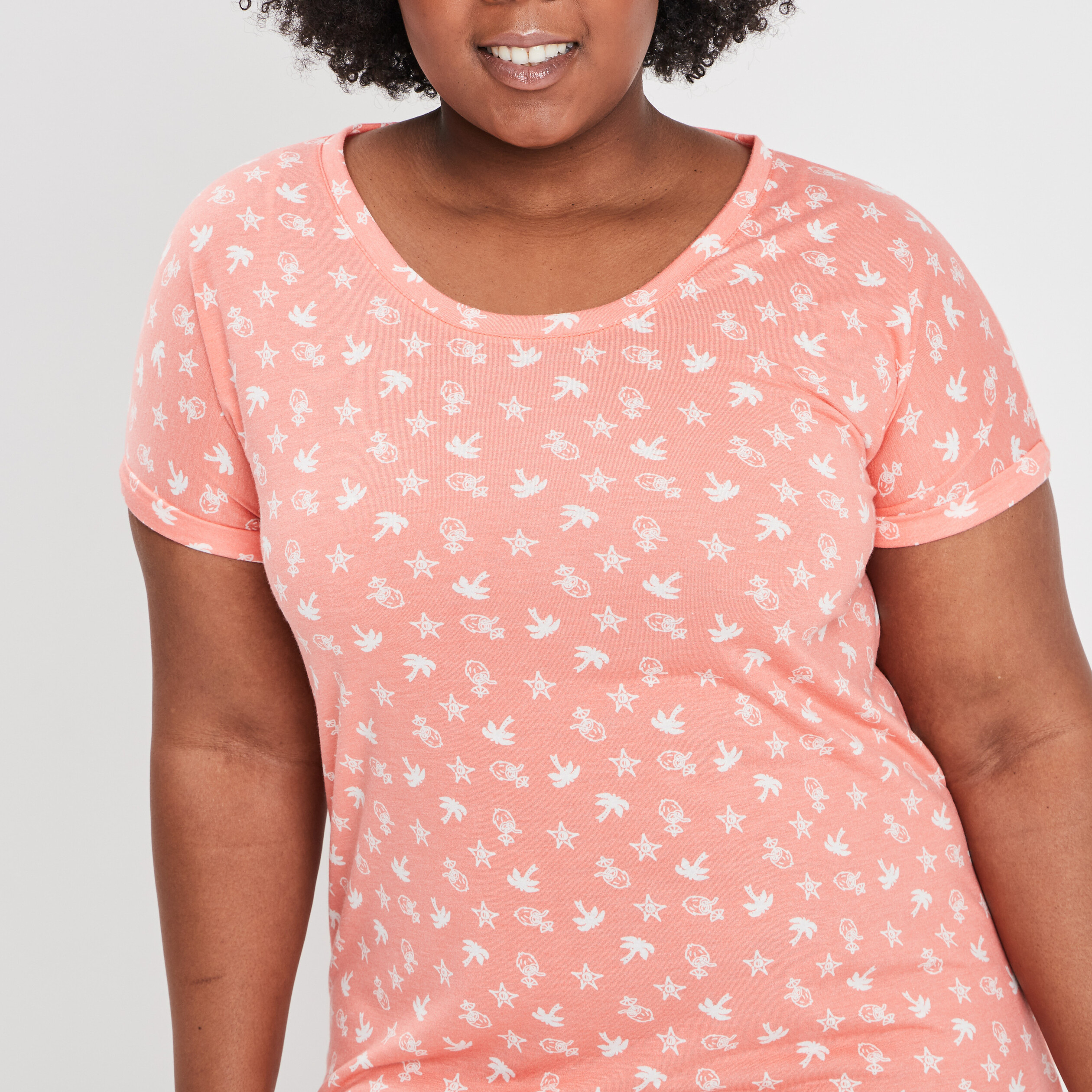 Chemise de nuit manches courtes orange corail femme grande taille | La Halle