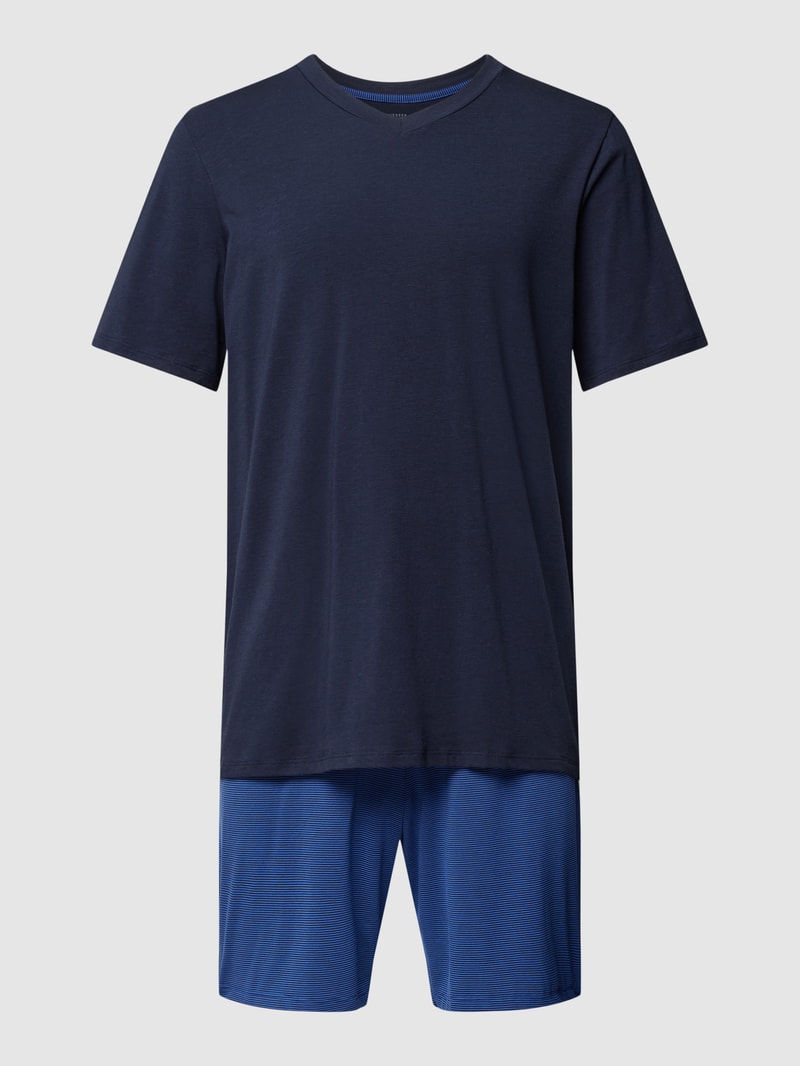 Pyjama in Two-Tone-Machart in marineblau