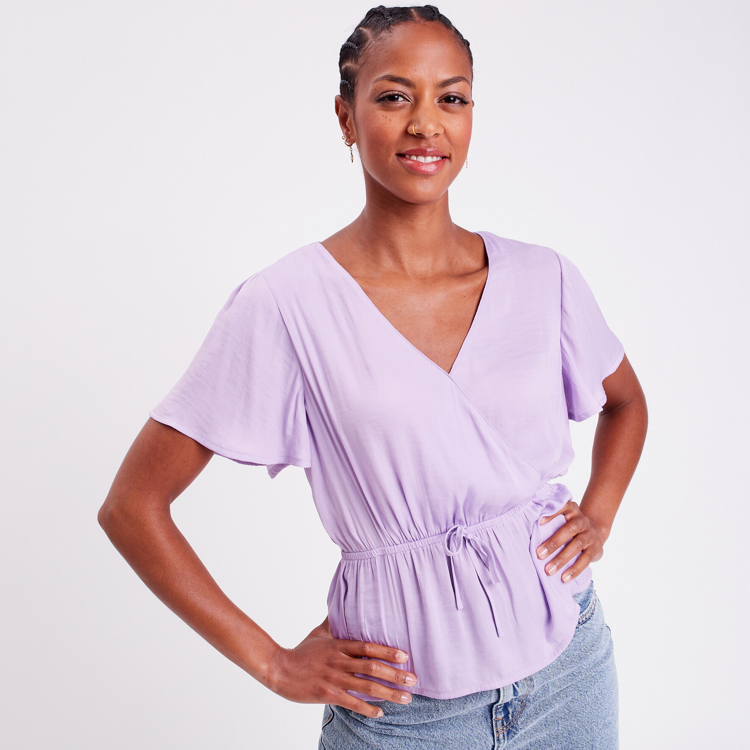 Blouse manches courtes satin violet femme | Cache Cache