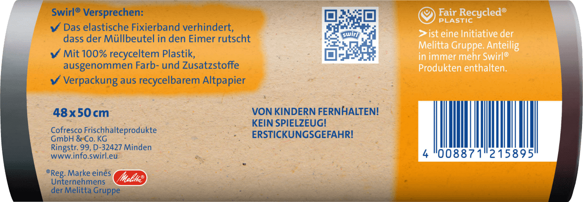 Müllbeutel 20 l Fixierband mit 100 % recyceltem Plastik, 15 St