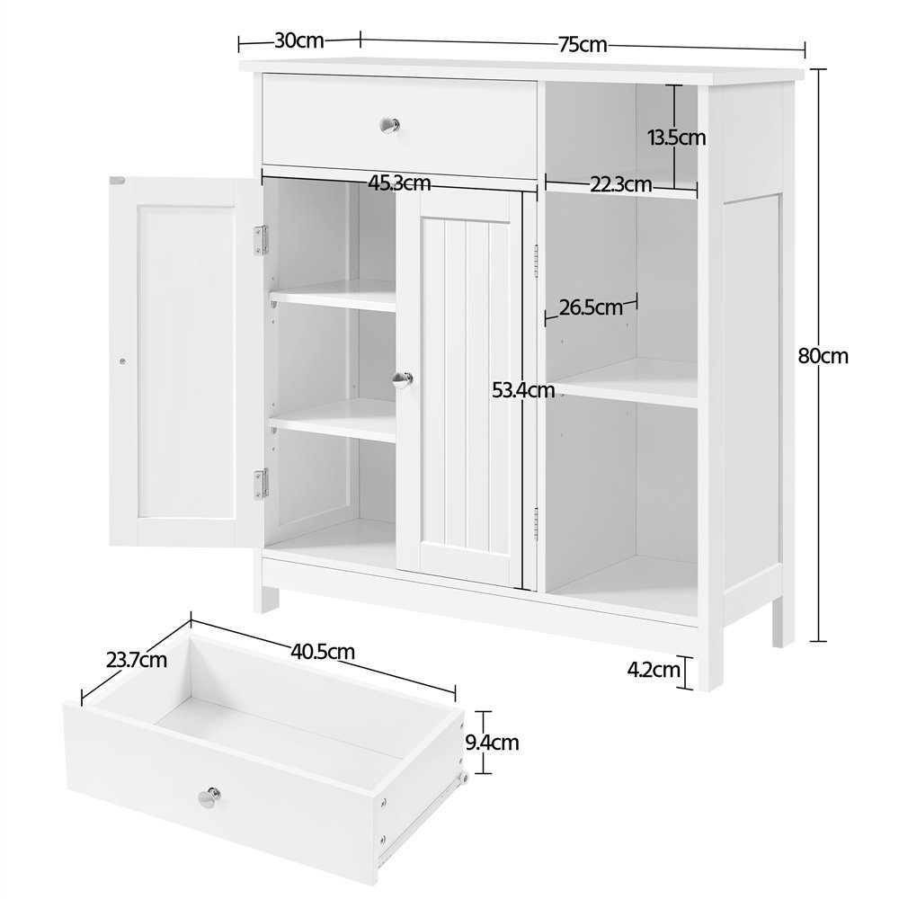 Yaheetech Badkommode, Schubladen&verstellbare Einlegeböden, 75*30*80cm