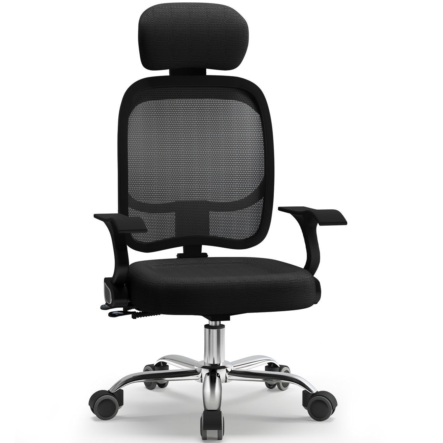 Authmic Bürostuhl Bürostuhl, Drehstuhl, Schreibtischstuhl, Chefsessel, (Bürostuhl ergonomisch mit verstellbarer Armlehnen, Lendenwirbelstutze, Atmungsaktiver Netzstuhl), Wippfunktion von 90° bis 135°, Bürostuhl 150kg