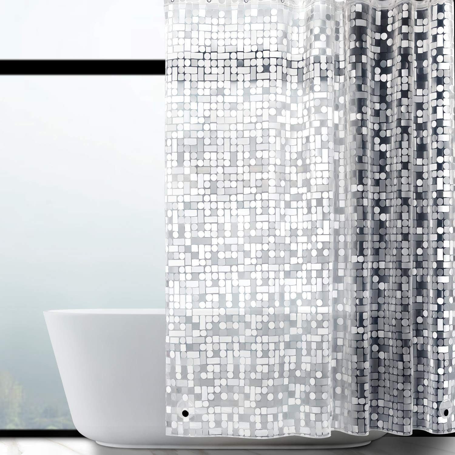 Perfine Duschrollo 3D Duschvorhang Anti-Schimmel mit Gewicht Magnet unten, Wasserdicht (SET), Wasserdicht Antibakteriell EVA Vorhang für Dusche und Badewanne