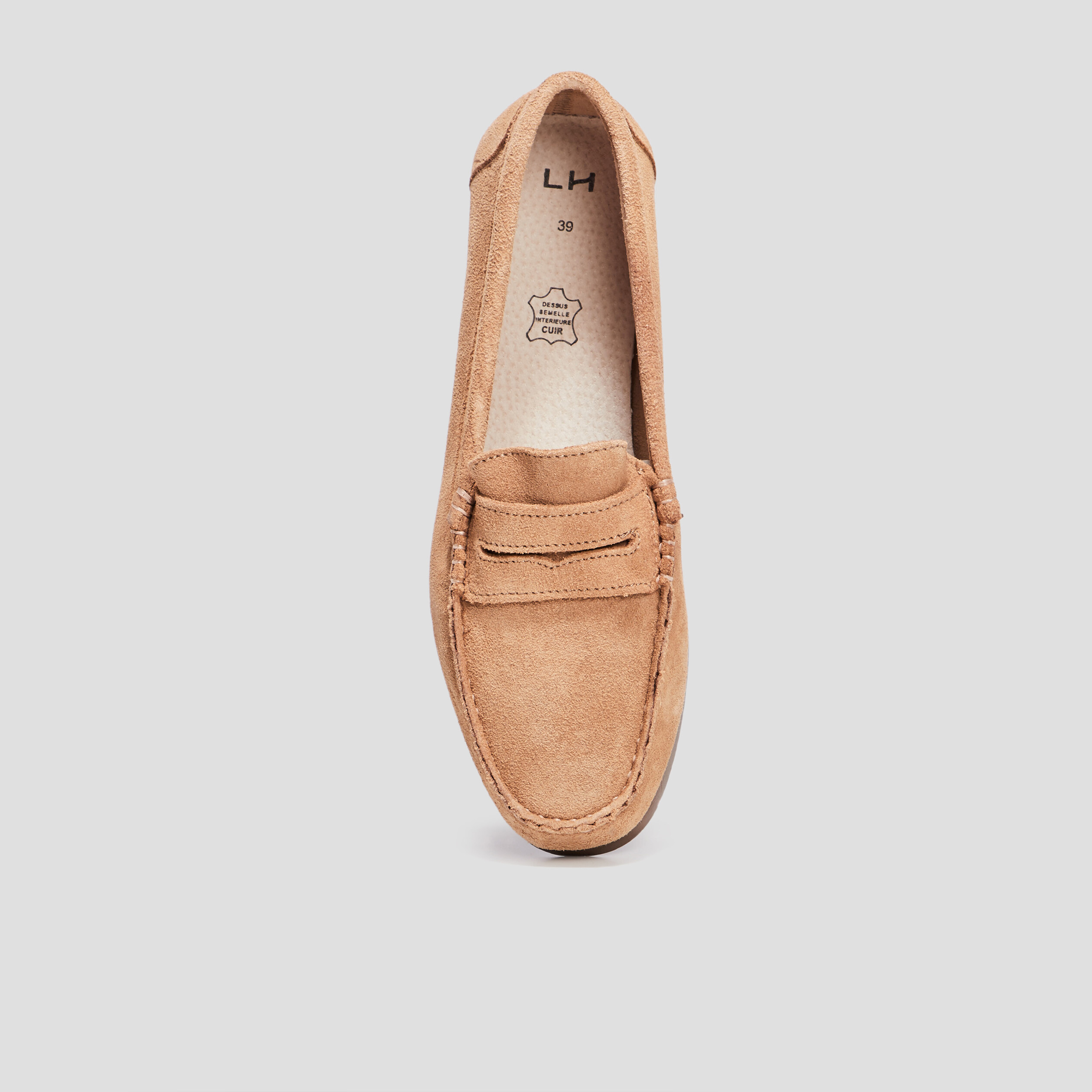 Mocassins aspect suédine en cuir beige femme | La Halle