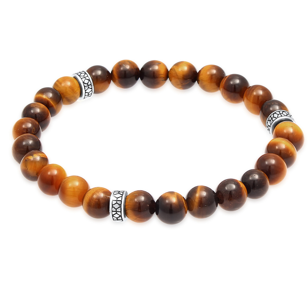 KUZZOI KUZZOI Bracelet Hommes perles vintage avec œil de tigre en argent sterling 925 Bracelet