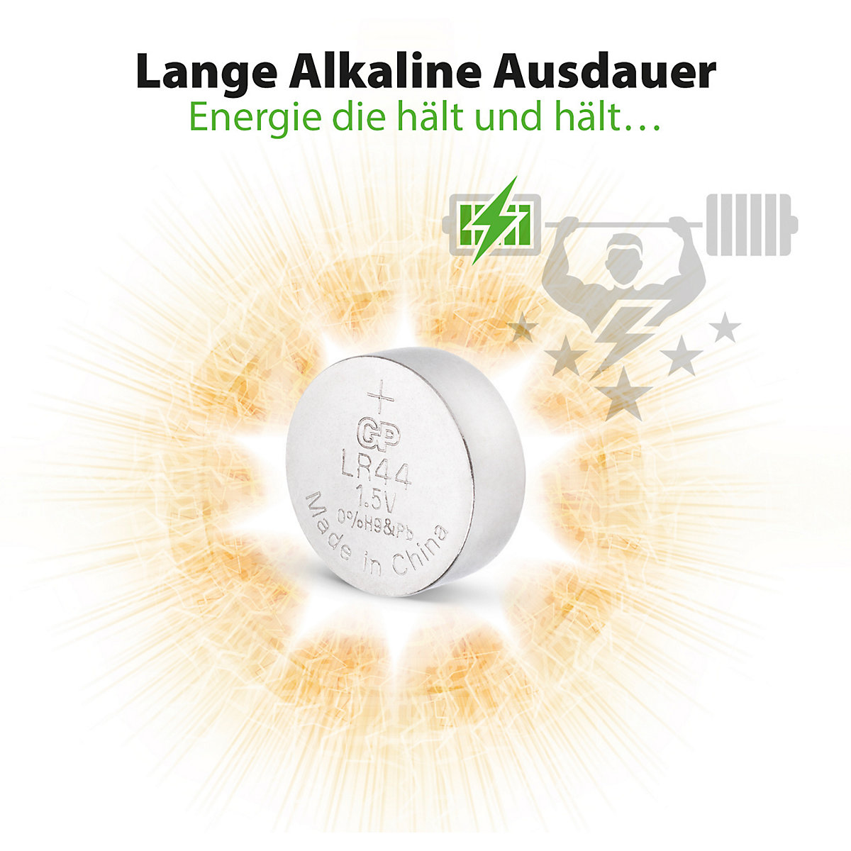Knopfzelle GP Alkaline LR44, 76A, 1,5 Volt, 4er Blister