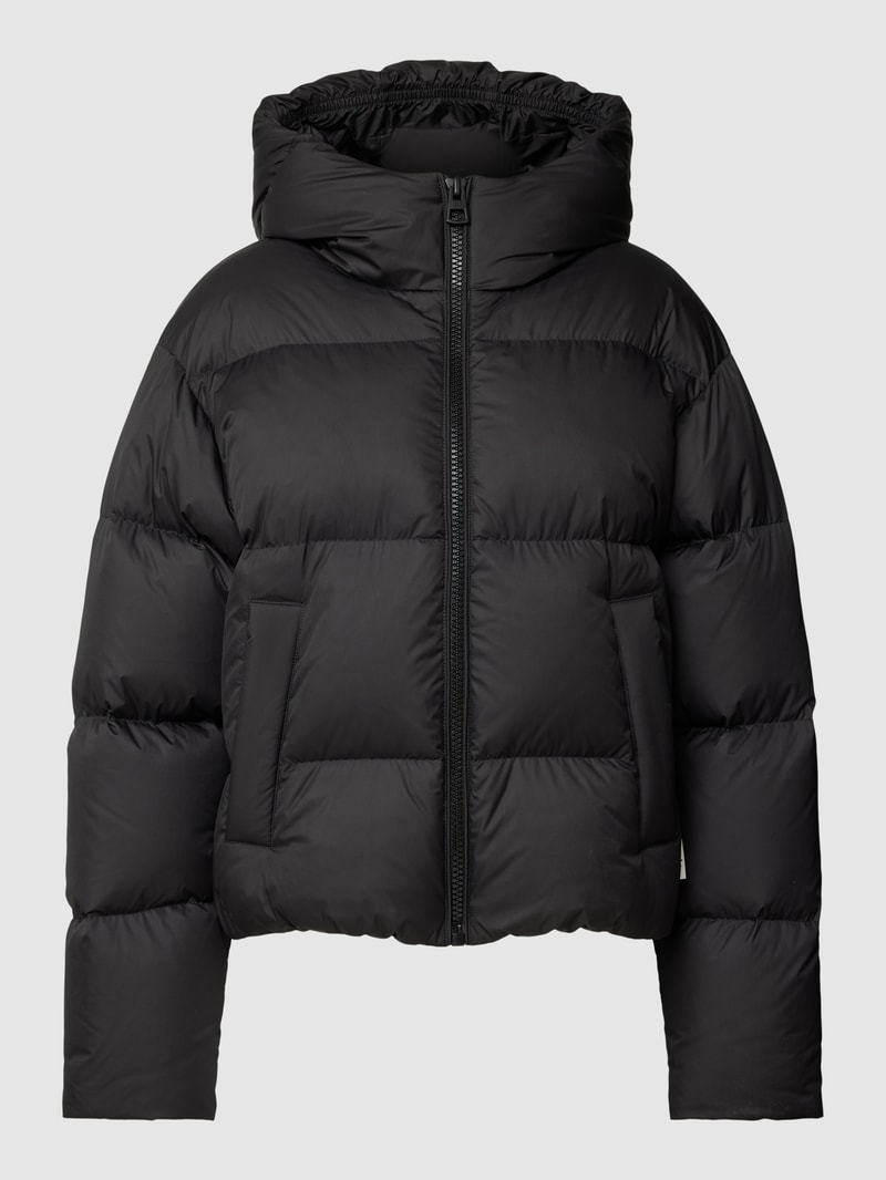 Daunenjacke mit Daunen-Feder-Füllung und Kapuze in schwarz