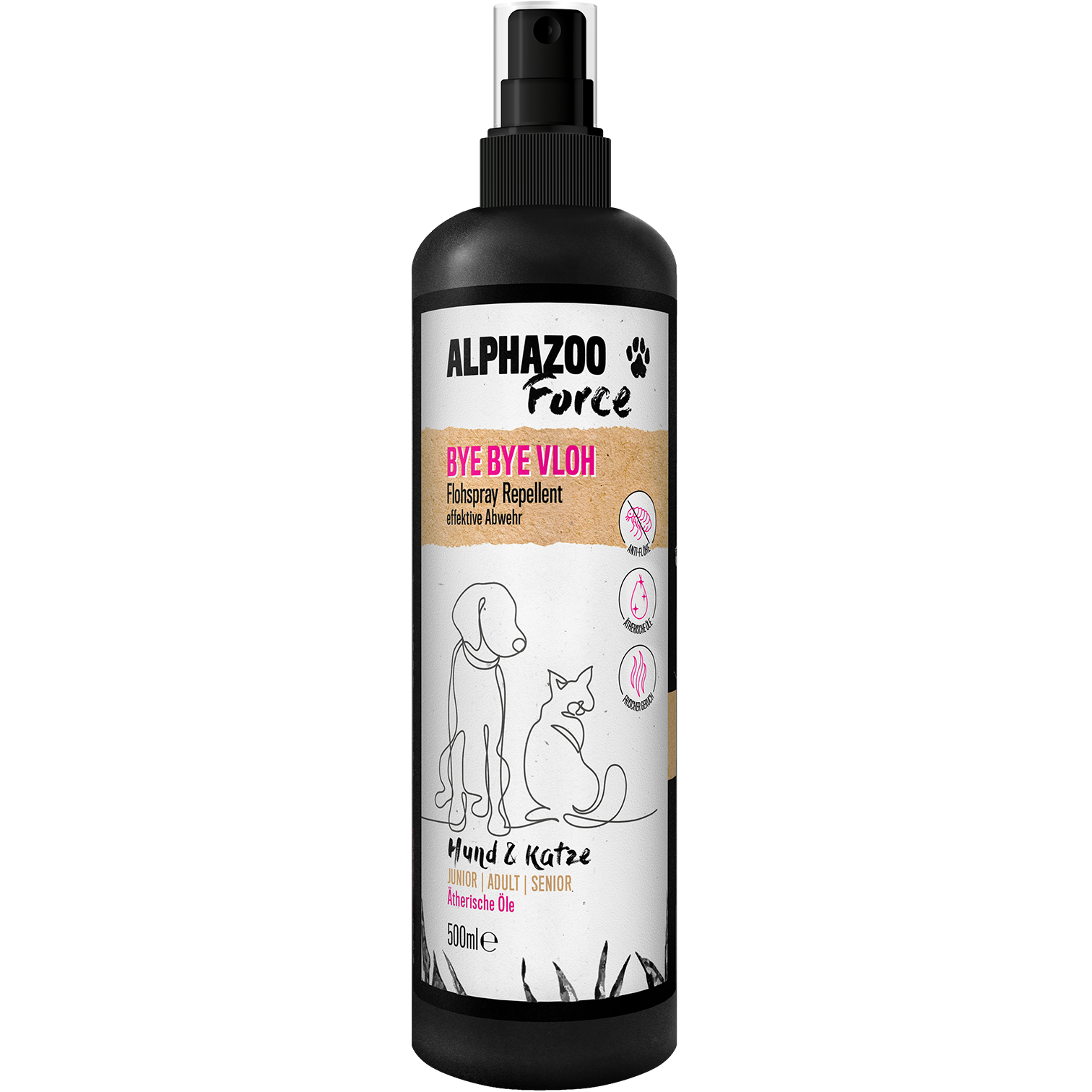 ALPHAZOO Floh- & Zeckenmittel ALPHAZOO Bye-Bye-Vloh 200ml - Flohspray für Hunde, Katzen, Haus- und Hoftiere 500 ml