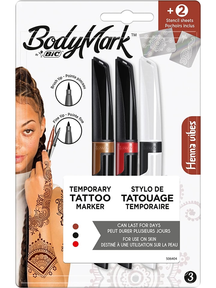 Bic BodyMark by | Temporäre Tattoo-Stifte für die Haut, 3 Farben   2 Schablonen günstig kaufen onesize