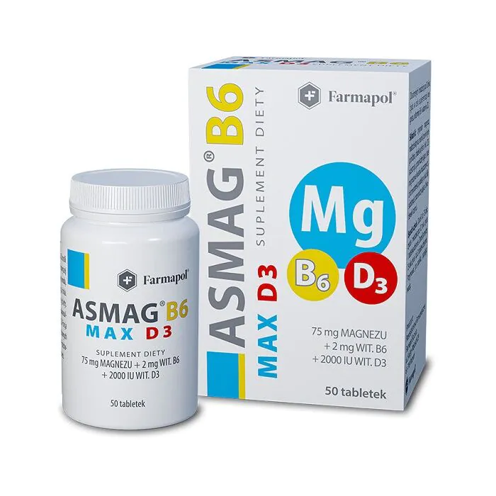 Asmag B6 Max, dodatak prehrani s magnezijem i vitaminom B6, tablete