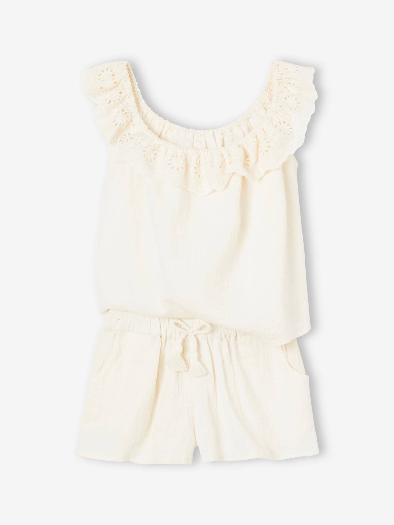 Vertbaudet Mädchen-Set: Top & Shorts - wollweiß