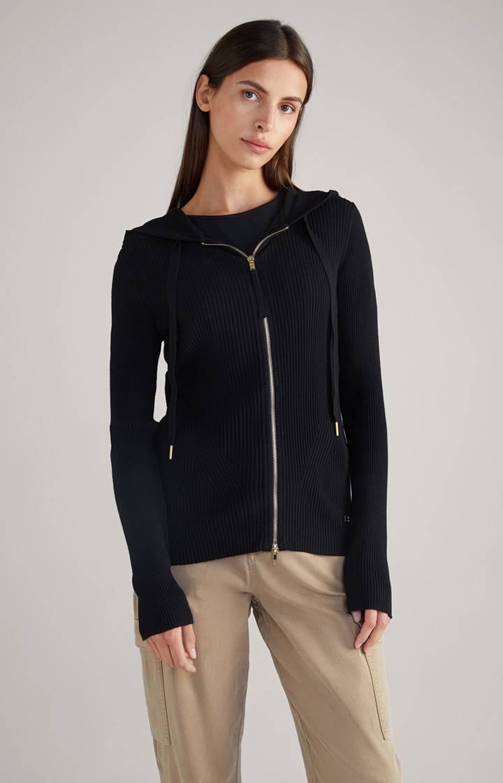 Rippstrick-Jacke in Schwarz