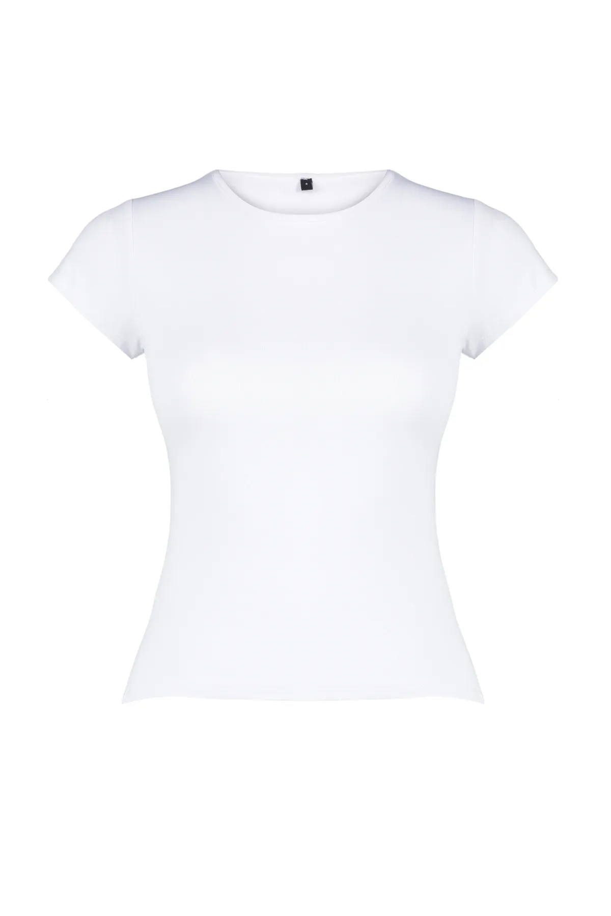 Trendyol Collection  Weißes flexibles Polyamid - Kurzarm-T-Shirt mit Rundhalsausschnitt TWOSS24TS00238
