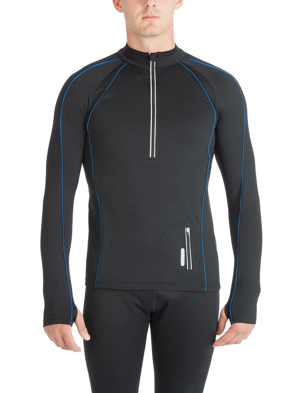Zoomyo Laufshirt windabweisendes, angerautes Herren Fleece Laufshirt Jimi mit Reflektoren und Quick-Dry-Funktion