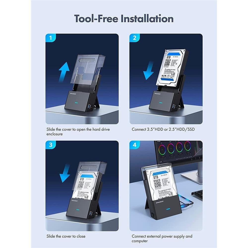 GRAUGEAR Festplatten-Dockingstation G-3502-AC, USB 3.0 Docking Station für 3,5” 2,5“ HDD SSD Festplatten Docks