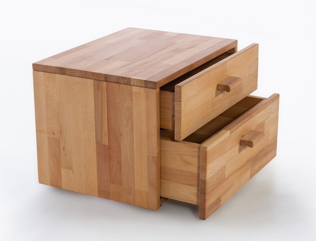 expendio Massivholzbett Cleo (Spar-Set, 3-tlg), Schubladenbett 200x200 Kernbuche mit 2 Schubladen inkl. 2x Nachttisch