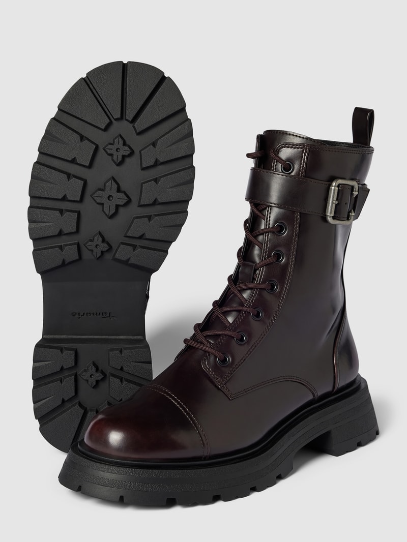 Boots mit Schnürung und profilierter Sohle in bordeaux rot