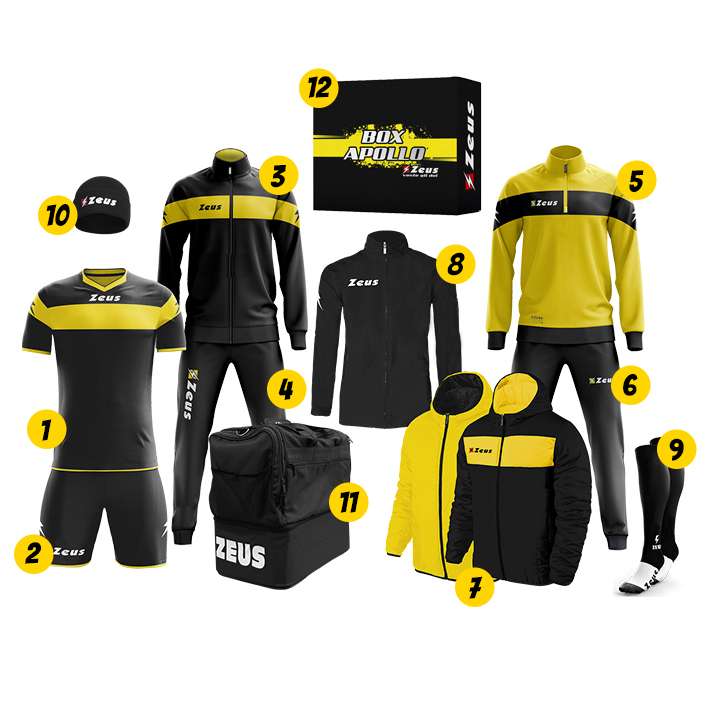 Zeus Apollo Fußball Set Teamwear Box 12-teilig Schwarz Gelb