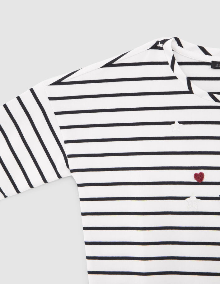 T-shirt marinière blanc cassé coton bio brodée fille
