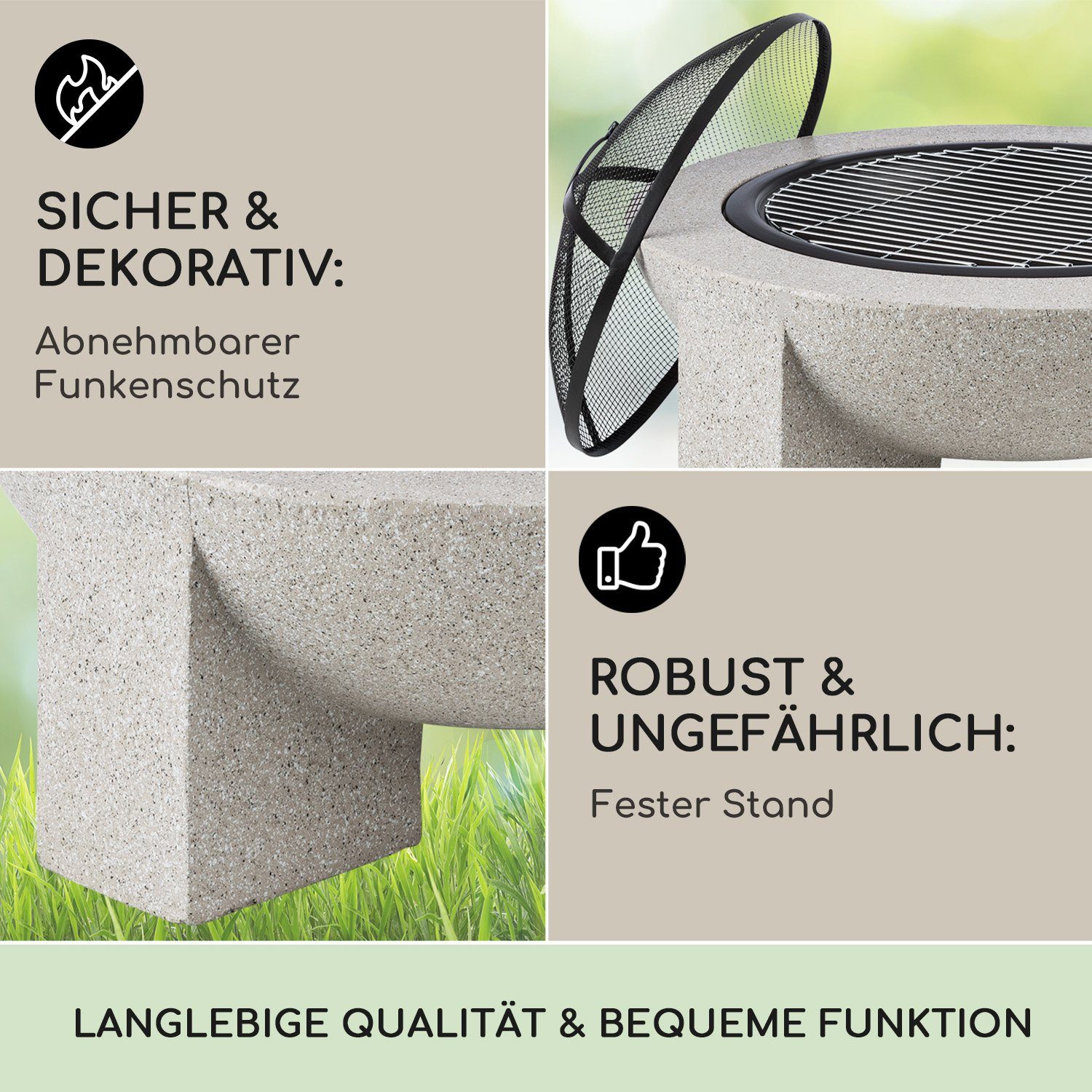 blumfeldt Feuerschale Troja, (Set), Feuerschale Garten Grill Funkenschutz Feuerkorb Feuerstelle Outdoor