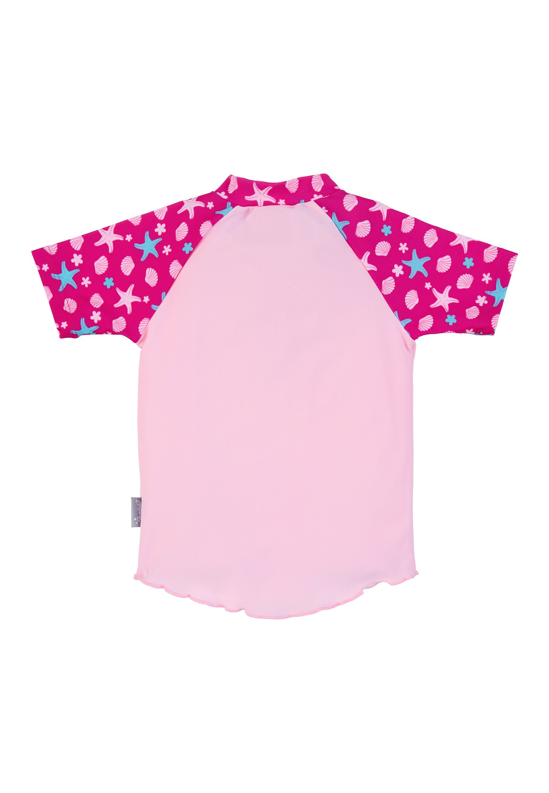 Sterntaler® Badeanzug Kurzarm-Schwimmshirt uni + Seesterne Schwimmshirt Kinder - Kurzarm-Schwimm Shirt in Rosa und Seesternen-Print, UV-Schutz 50+ Badeshirt Baby mit Reißverschluss, Kinnschutz und unifarbene Ärmel