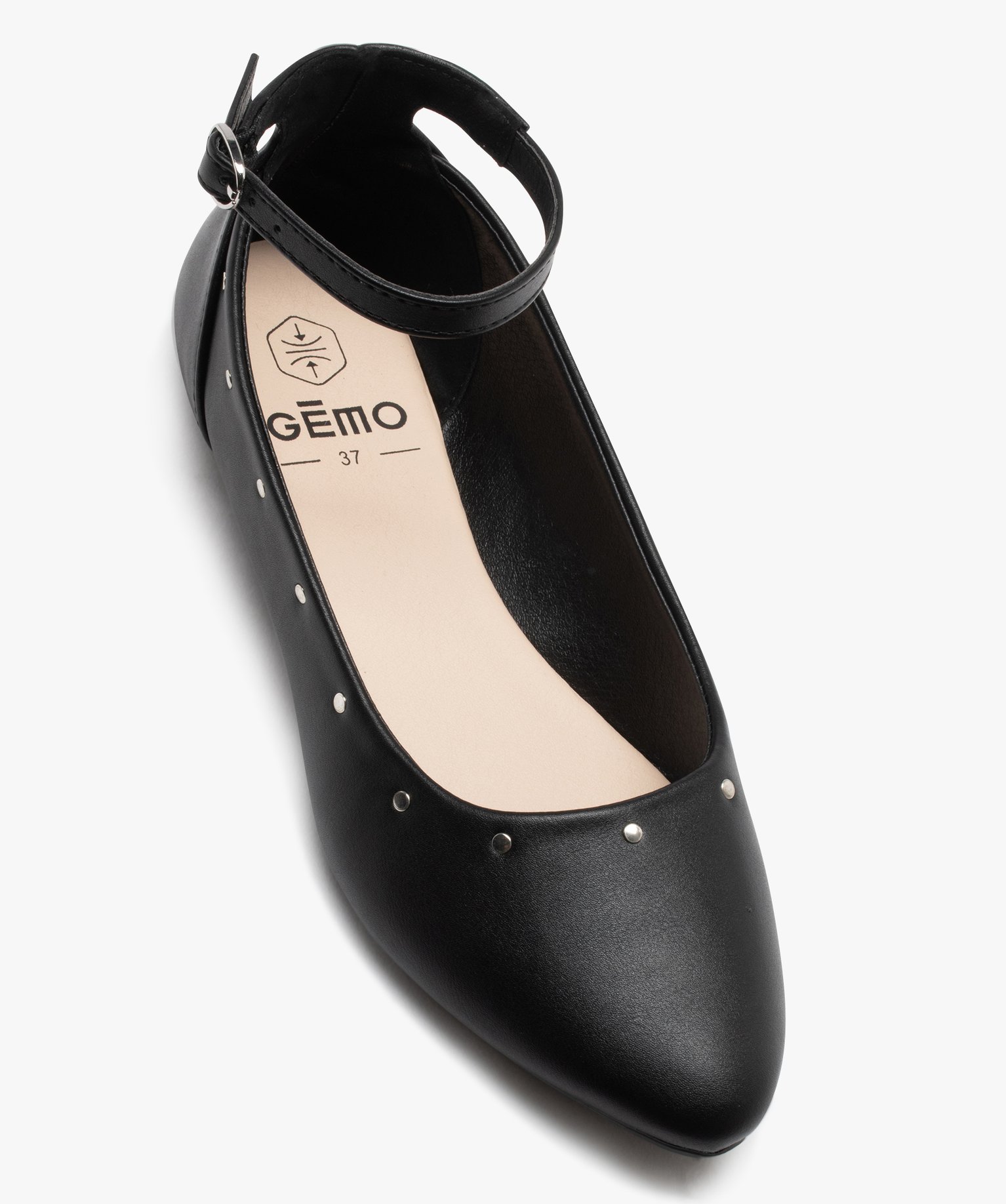 Ballerines femme unies à bout pointu et clous métalliques noir | GEMO