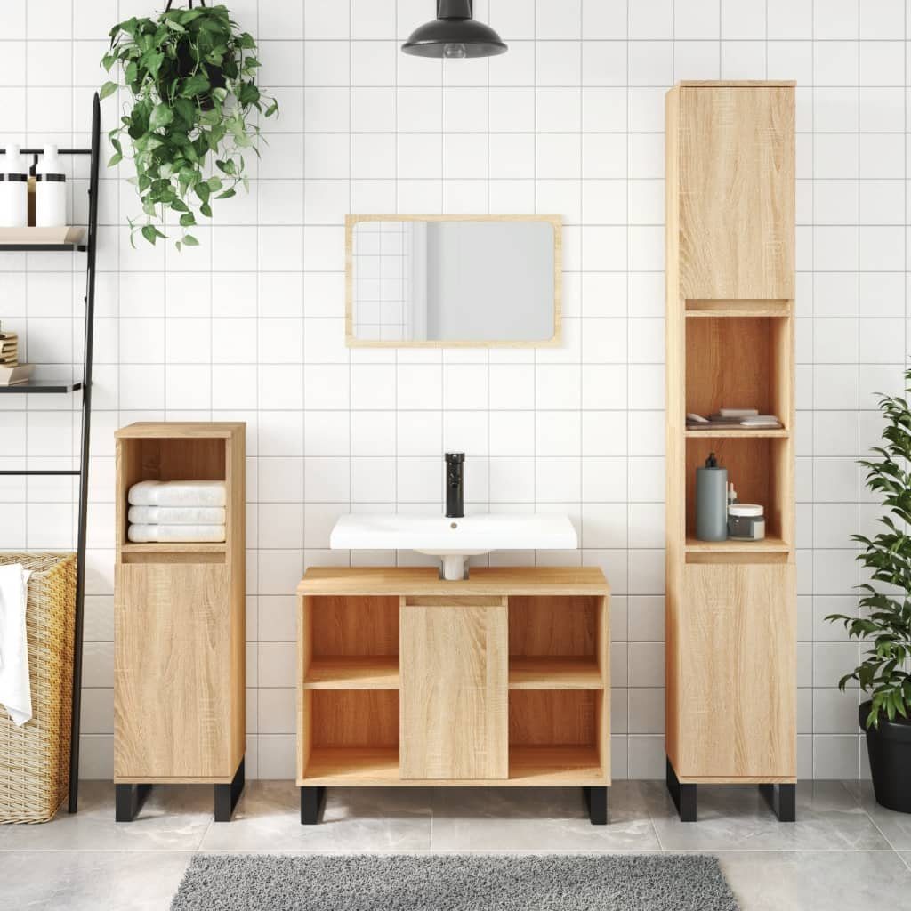 vidaXL Badezimmerspiegelschrank Badschrank Sonoma-Eiche 80x33x60 cm Holzwerkstoff (1-St)