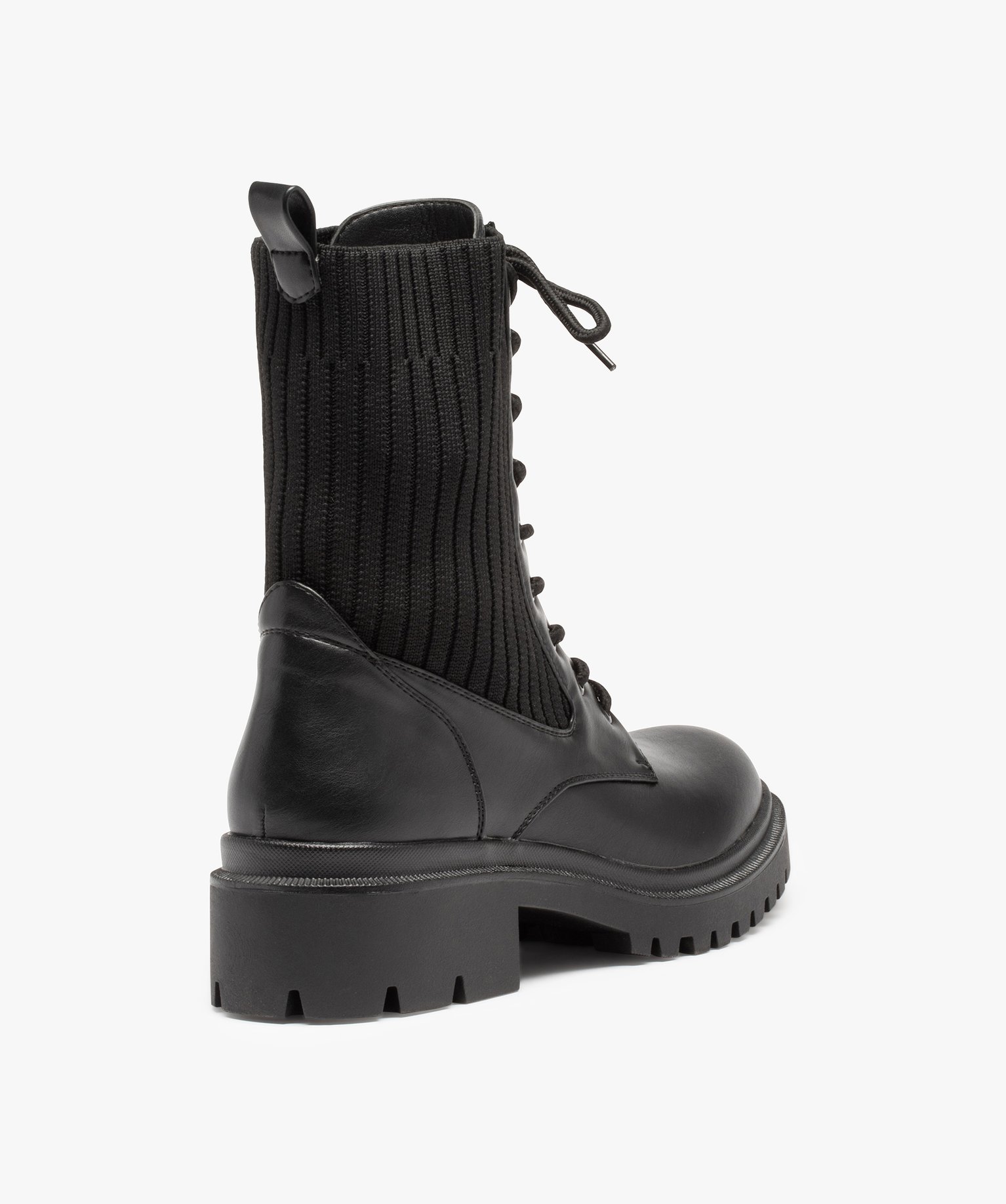 Bottines femme à semelle crantée et col chaussette noir | GEMO