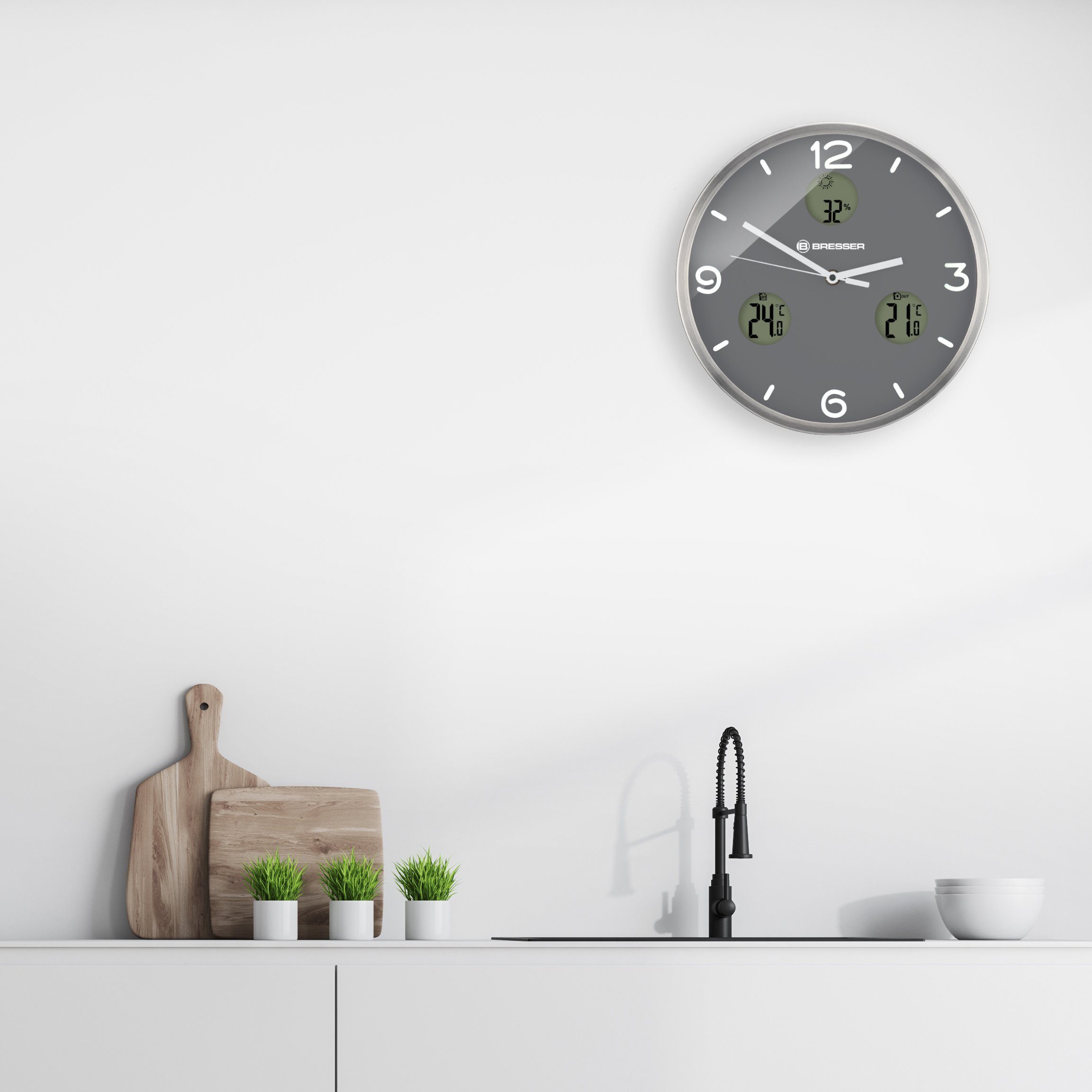 BRESSER Wanduhr MyTime io NX Funk-Wanduhr mit Thermometer und Hygr