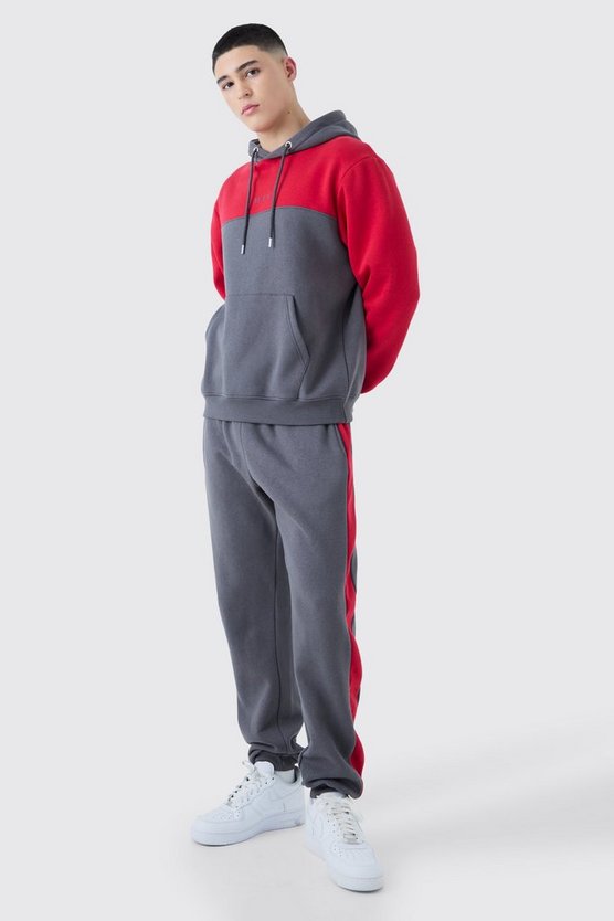 Man Roman Tape Colour Block Hooded Tracksuit