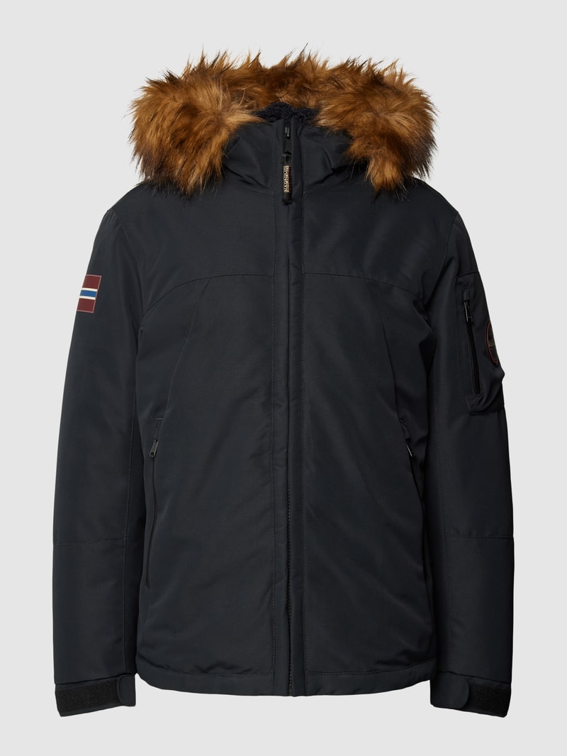 Jacke mit Kunstfellbesatz Modell 'EXPLORER' in schwarz