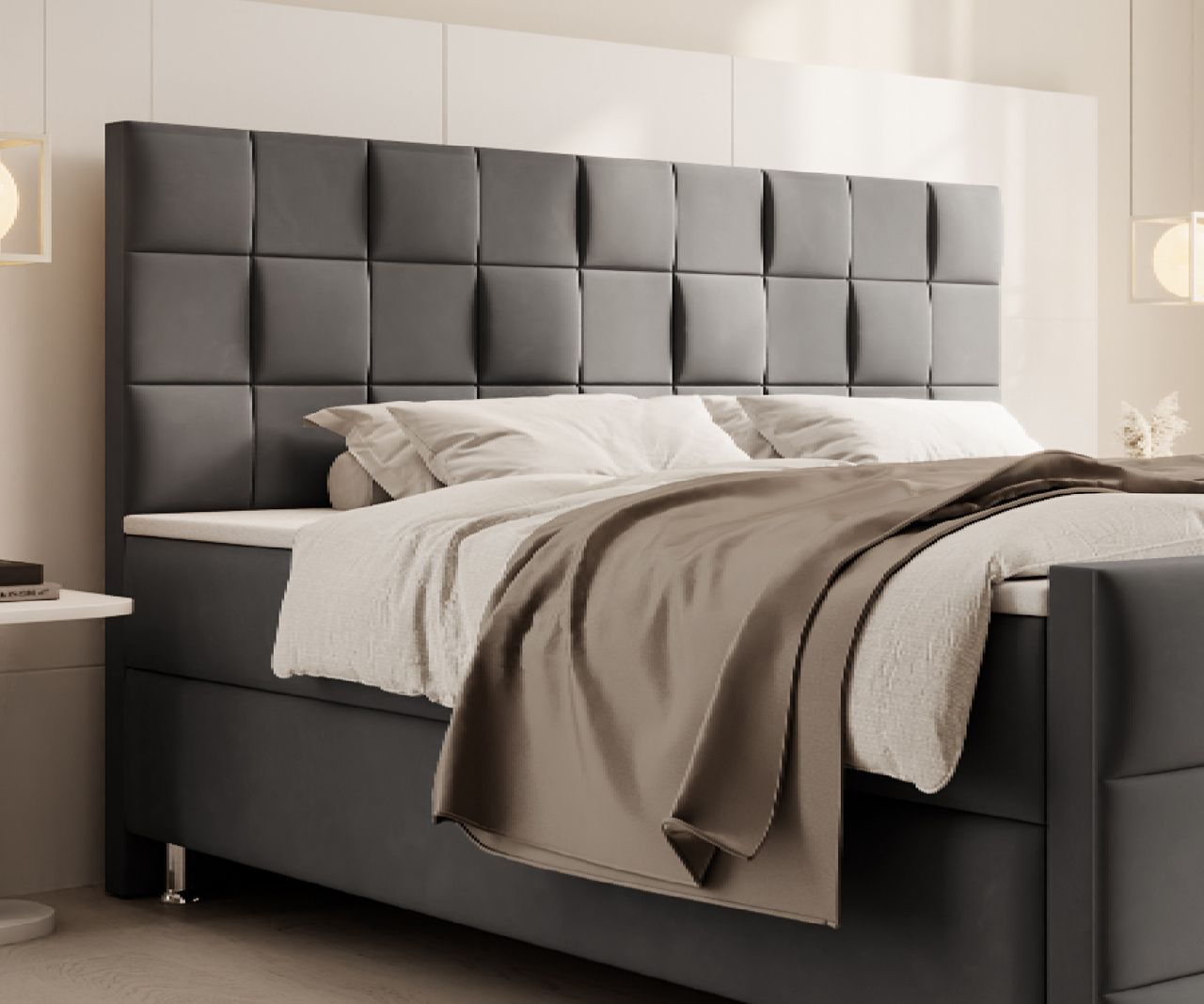 IHG Boxspringbett Tarifa 180x200cm Velour Anthrazit / SL 3 / Deren 11