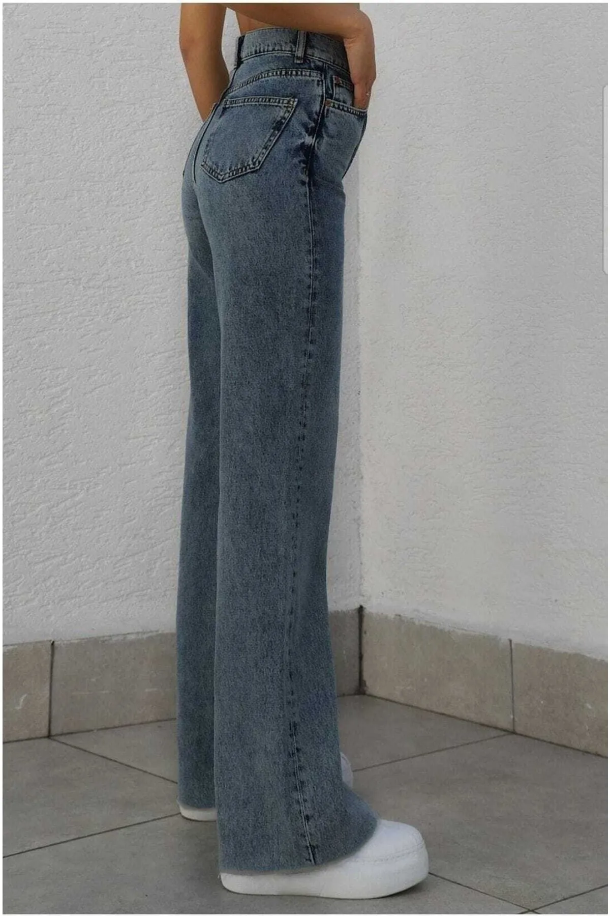 modazoom  Blaue Snow-Wash-Palazzo-Hose für Damen mit superhoher Taille