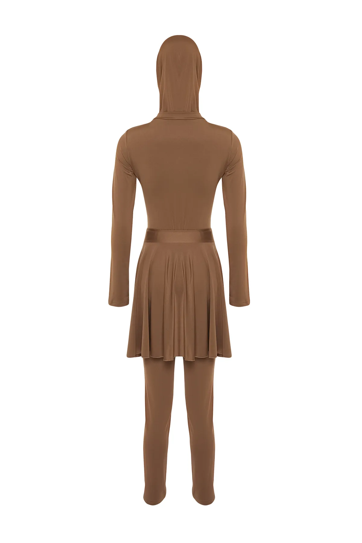 Trendyol Modest  Kamelfarbenes 3-teiliges, vollständig bedecktes Strandbekleidungs-Badeanzug-Set TCTSS24CF00006