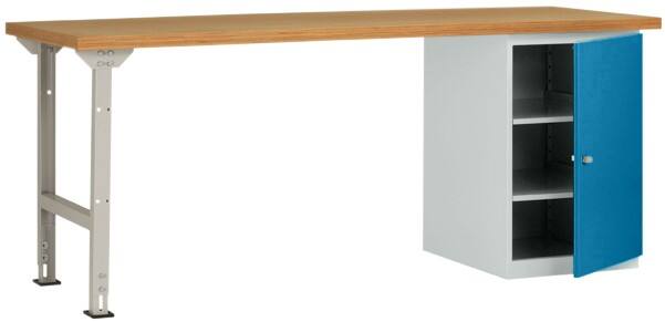 Manuflex Werkbanksystem Combi Modell 8 Buchenholz, Stahl  Brillantblau 2.000 x 700 x 840 mm