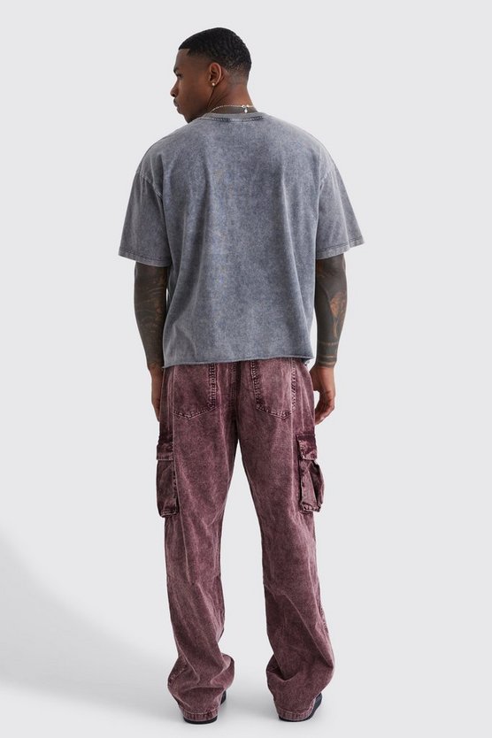Lockere Cord-Cargohose mit Acid-Waschung