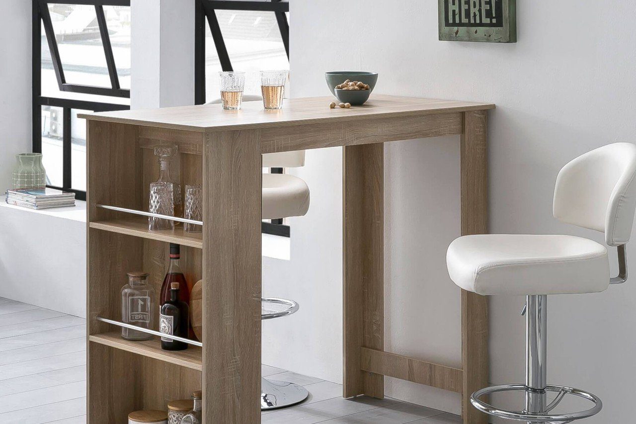 tinkaro Stehtisch ALCEO Holz-Sonoma Küchenbartisch Braun