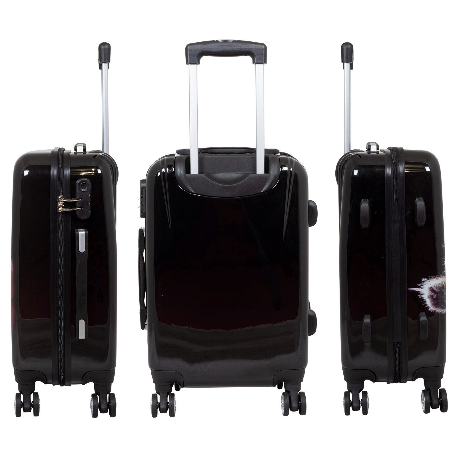 Trendyshop365 Hartschalen-Trolley Katze, Reisekoffer bunt mit Tier-Motiv, 3 Größen, 4 Rollen, Zahlenschloss, Polycarbonat, Dehnfalte