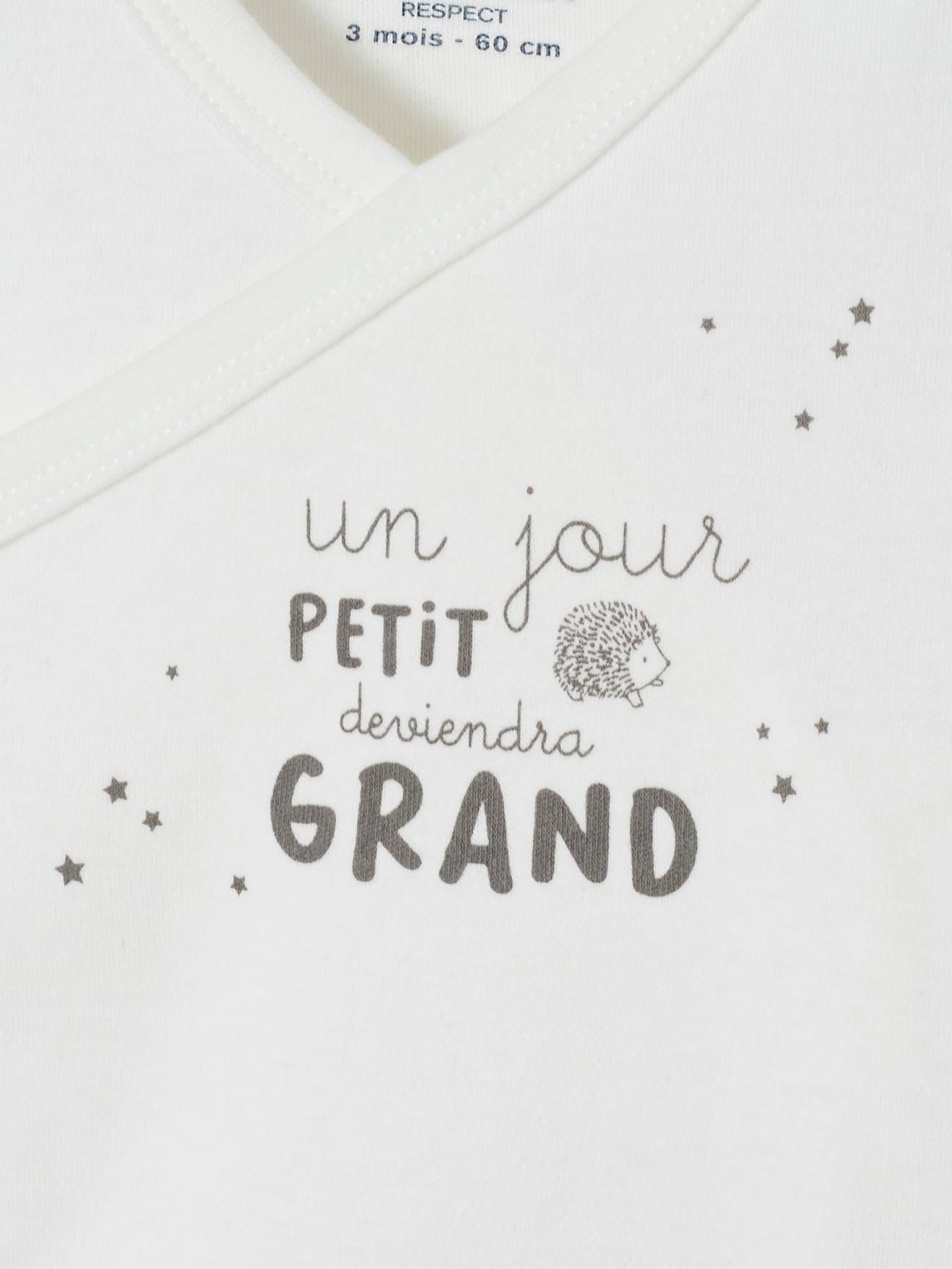Lot de 3 bodies manches longues en coton bio ouverture naissance ivoire