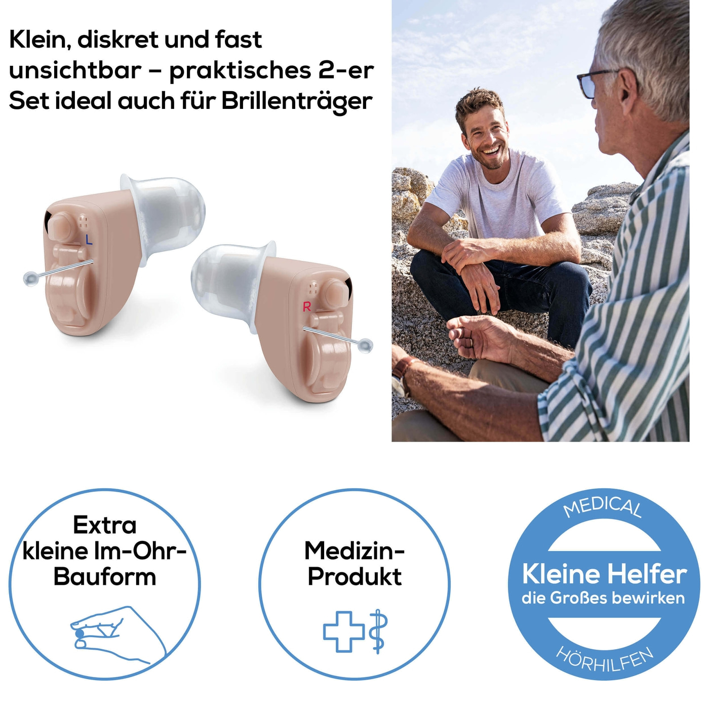 Beurer Hörhilfe HA 60 Pair-Hörhilfe mit extra kleiner Im-Ohr-Bauform mit 3 Aufsätzen für jeden Gehörgang
