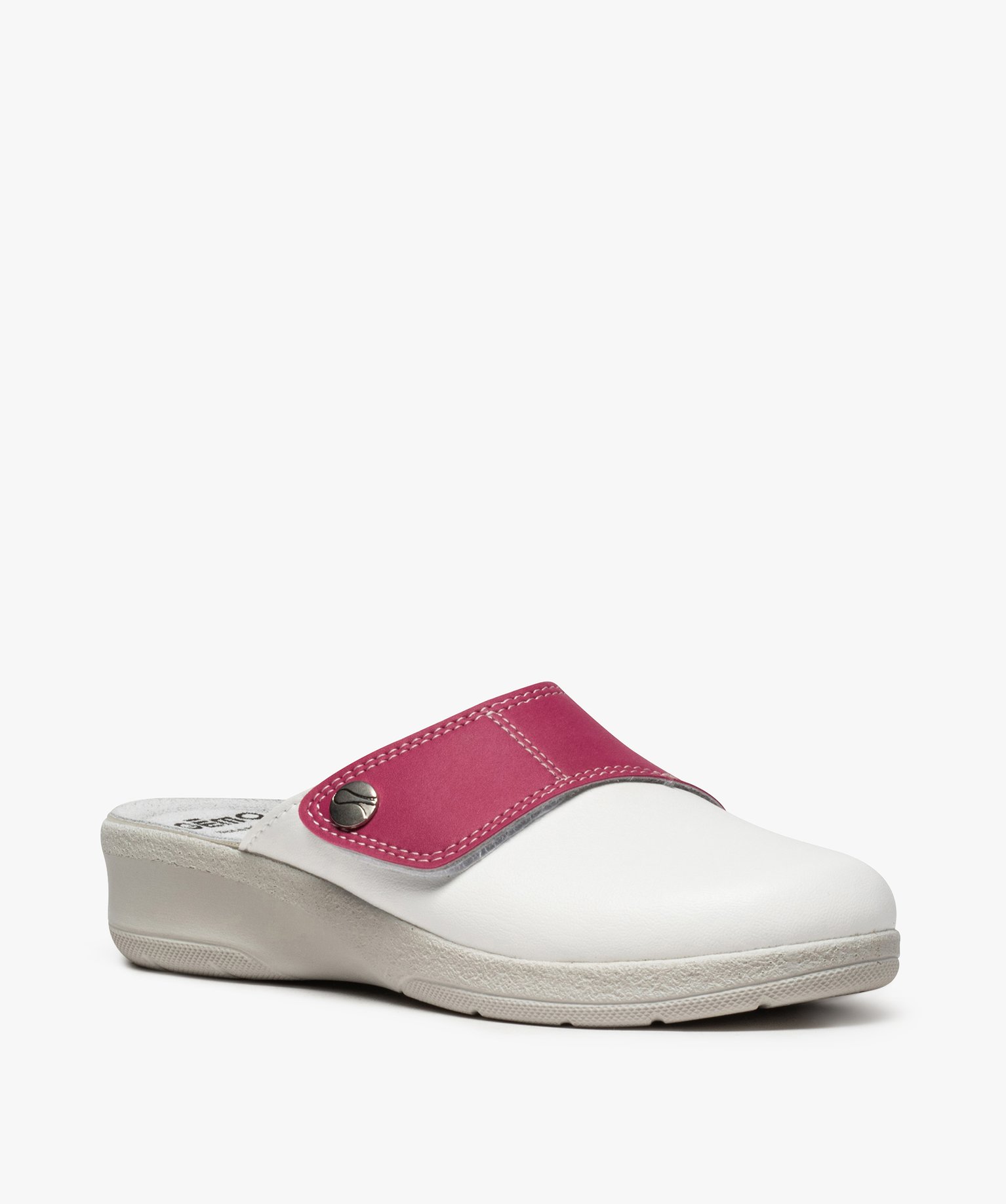 Sabots femme confort dessus bicolore ajustable à scratch blanc | GEMO
